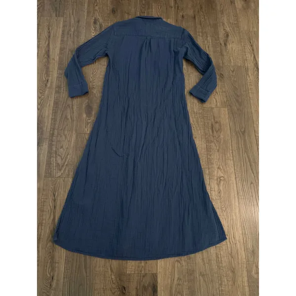Natural Life Blue Cotton Gauze Button Down Maxi Shirt Dress Medium - Image 3