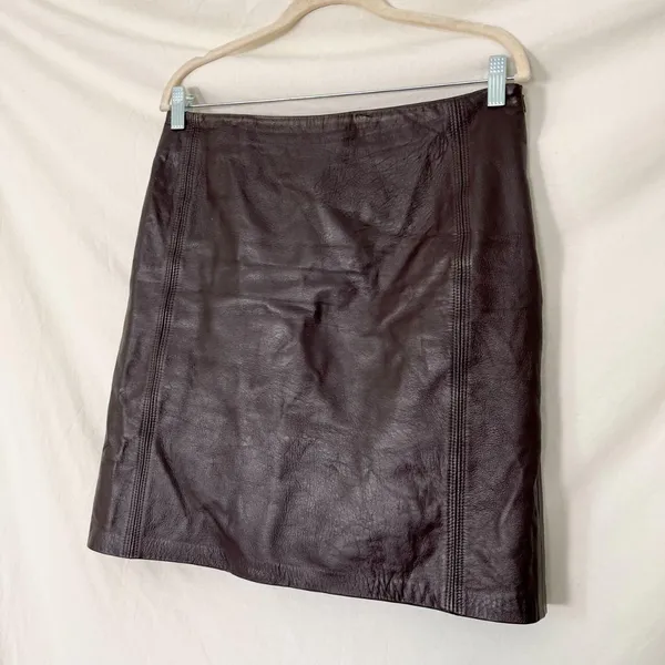Vintage Made in Canada dark brown Genuine Leather Skirt 8 / M - Image 2