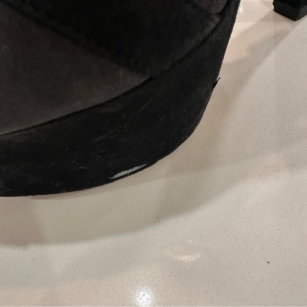 Prada Platform Stiletto T-strap Sandals Sz 39 Suede Black Gray Heels Peep Toe - Image 5