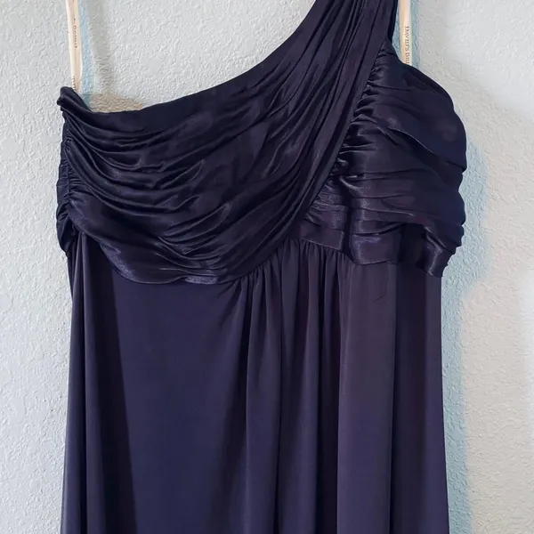 David's Bridal One-Shoulder Maxi Dress Deep Purple Goth - Image 2