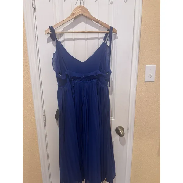 Lulus Never a Dull Moment Royal Blue Tie-Strap Pleated Midi Dress SIZE L - Image 6