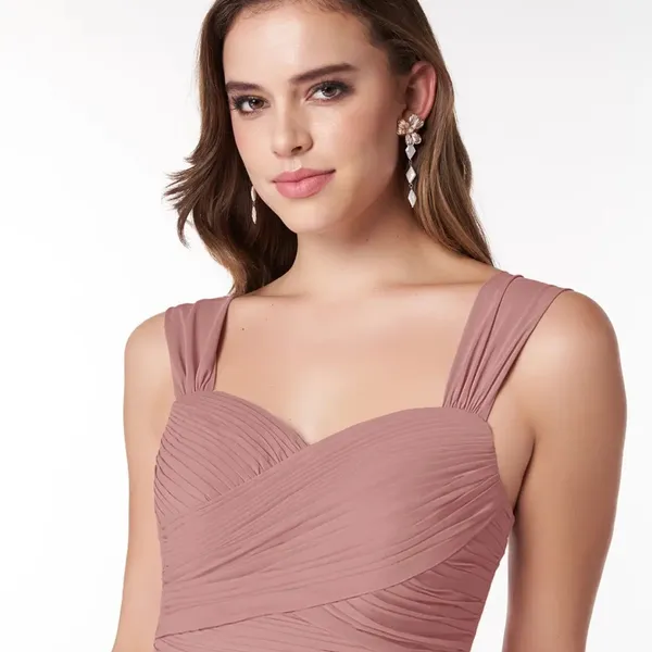 Azazie Zapheira‎ Dusty Rose Pink A-Line Ruched Chiffon Dress Bridesmaid 8 - Image 3