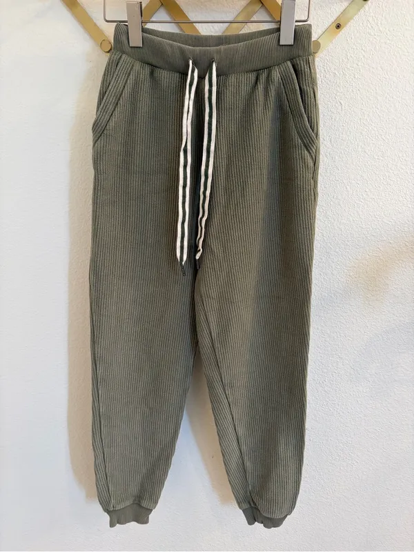 aerie Ribbed Olive Green Corded Drawstring Jogger Sweatpants XS - Image 3