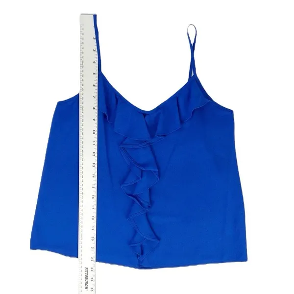 Paper Crane Bright Blue Spaghetti‎ Strap Tank Top Ruffle Front Size Small - Image 3
