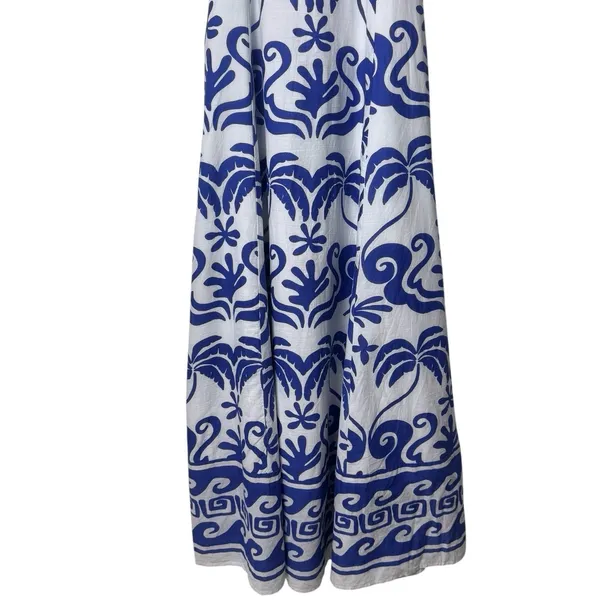 NEW Beach‎ Riot Rianne Printed Maxi Dress Blue White Tropical Resort Travel XS - Image 7