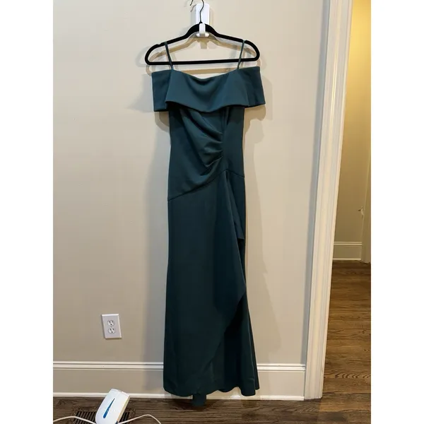 Xscape Women's Long Scuba Crepe Off-The-Shoulder Dress 3008X Size 4 Ruffle - Image 3