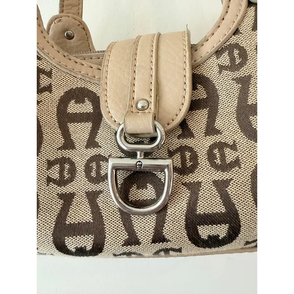 Etienne Aigner Shoulder Bag Purse Women's Tan Double Handle Signature Logo - Image 4