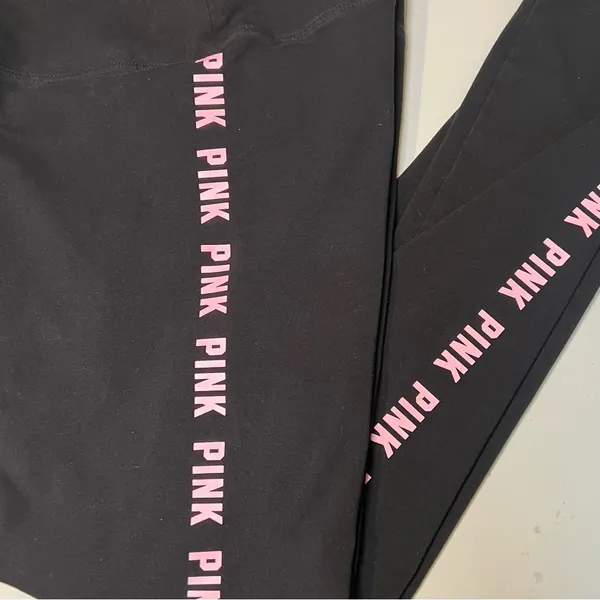 PINK by Victoria's Secret High Waisted Black Leggings Logo on sides SZ Small - Image 7