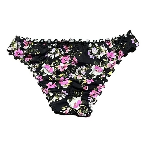 Shade & Shore‎ Womens Floral Bikini Set Black Pink Ruffle Edge Coquette Medium - Image 16