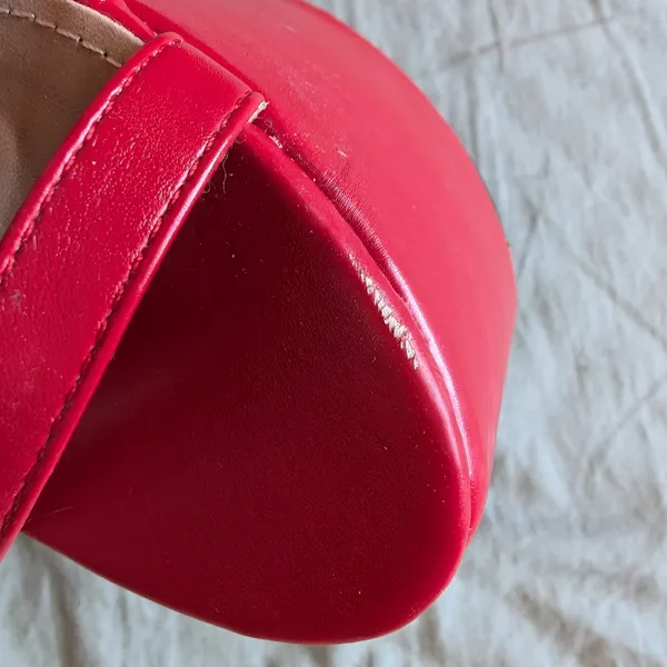 Lemon Drop by Privileged Tornado Strappy Platform Heels W7 Lipstick Red - Image 10