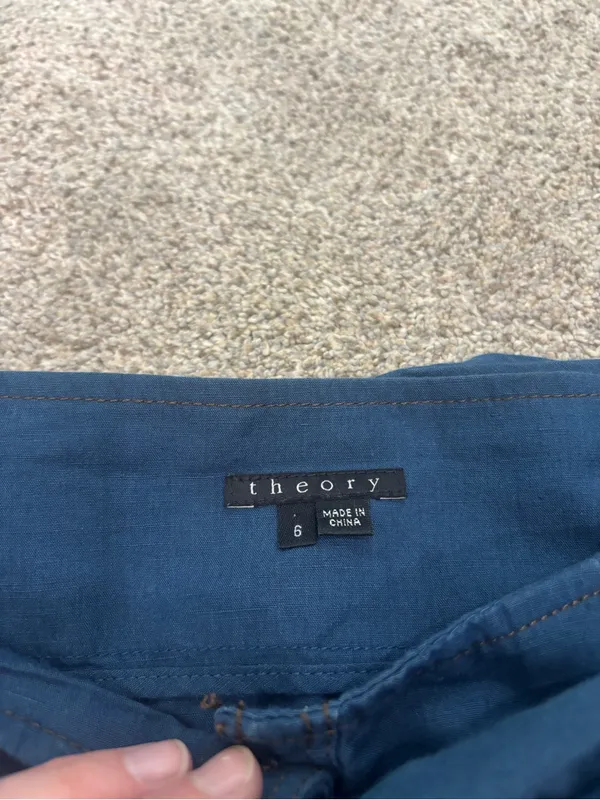 Theory Neini Chambray Mini Skirt Sz 6 Linen Blend Skirt with Mock Sleeve Belt - Image 5