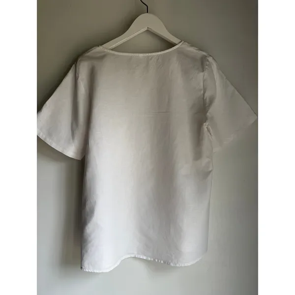 White Linen Cotton Asymmetrical Button Blouse Women's Relaxed Fit Top - Image 4