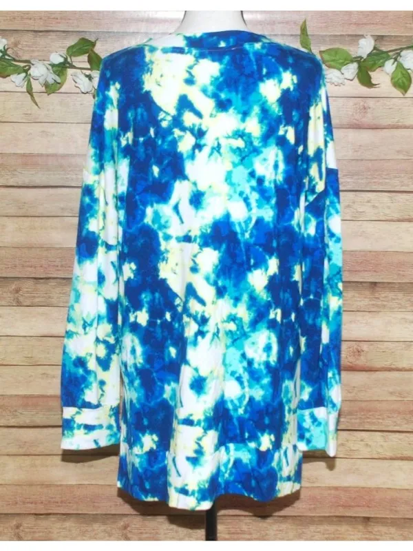 Masseys Blue Tie Dye Stretchy Pullover Tunic Top Size XL Stretch Long Sleeve - Image 6