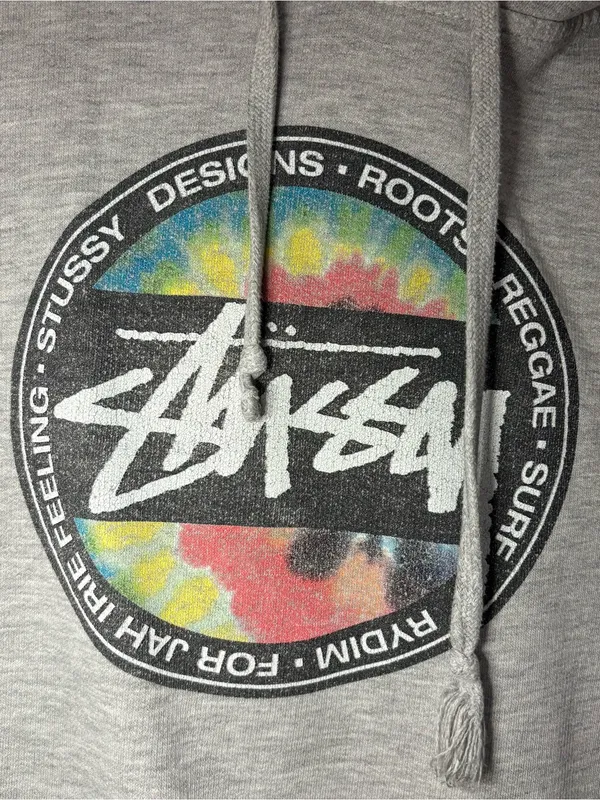 Stüssy Tie-Dye Logo Gray Pullover Hoodie Medium - Image 2