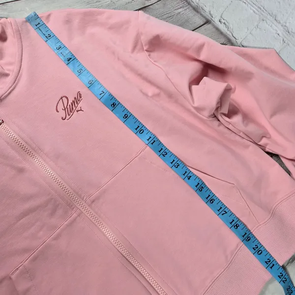 Puma Pink Script Logo Zip Up‎ Hoodie Sweatshirt Women's Medium - Image 10