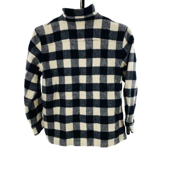 Ralph Lauren Womens L Buffalo‎ Plaid Shacket Black and Ivory Full Zip 100% Wool - Image 4