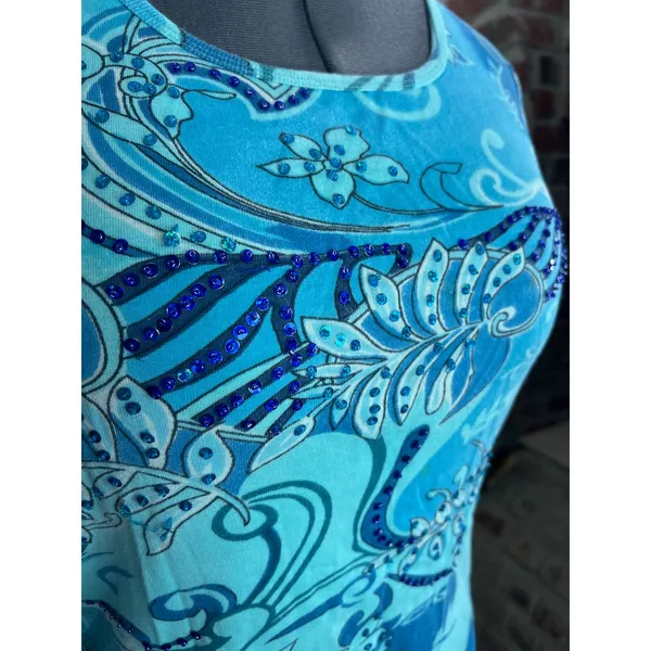norm thompson top long sleeve leaves swirl blue beaded sequins - Image 4