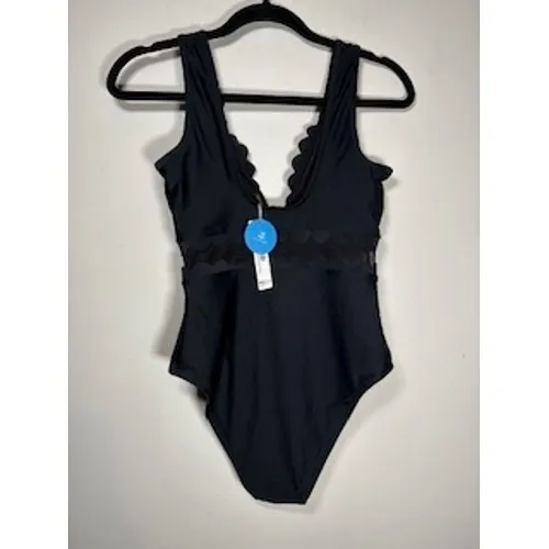 Cupshe NEW One Piece Swimsuit Black Scalloped Mesh V-Neck Bathingsuit Classic‎ - Image 4
