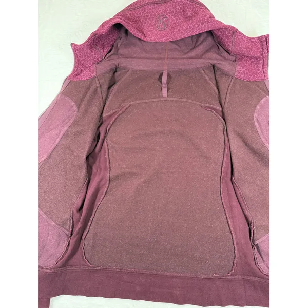 Lululemon Scuba Hoodie Full Zip Burgundy Dotted Fleece Sweatshirt Womens Size 10 - Image 6