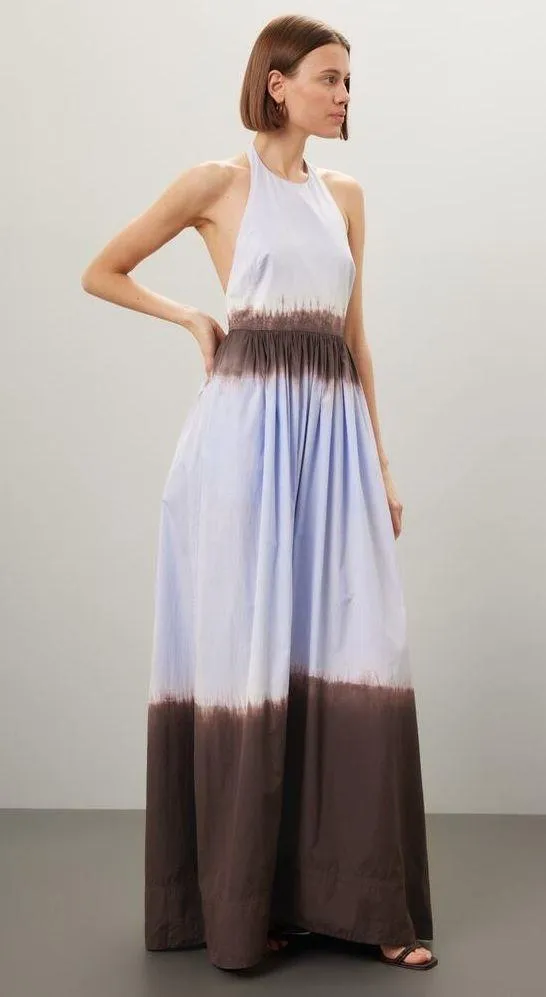 A. L. C. Multicolored Cotton Tan White Halter Neck Maxi Dress Size 6 - Image 2