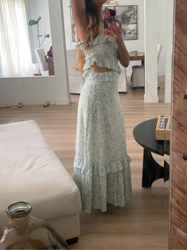 Peony for Anthropologie One-Shoulder Floral Maxi Dress in White and Light Blue - Image 2