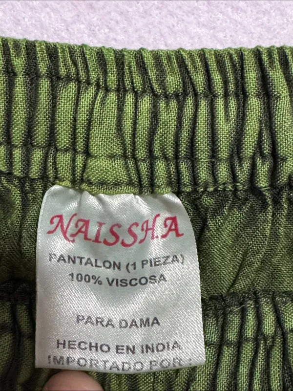 Naissha Green Embroidered Floral Wide-Leg Boho Split Front Pants - Image 2