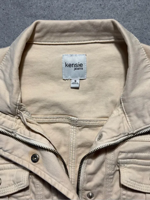 Kensie Jeans Womens Utility Jacket Small Beige Military Safari Cargo Stretch - Image 3