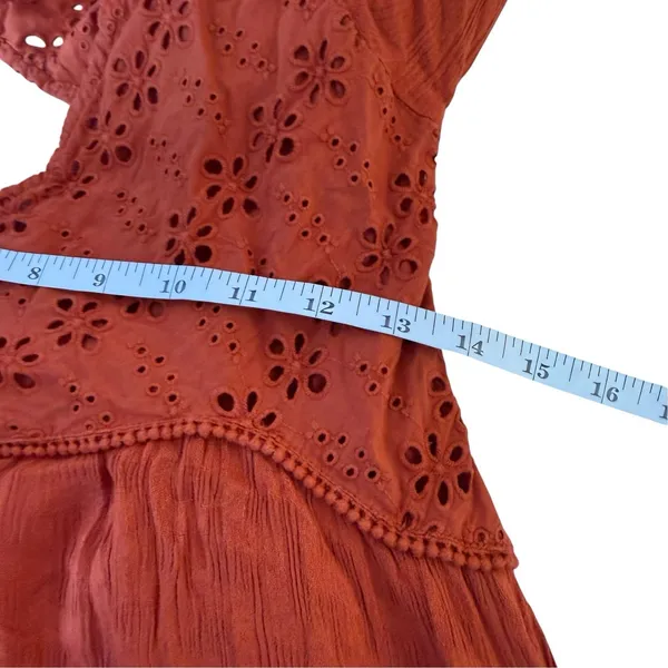 Free People Mockingbird Eyelet Tiered Maxi Dress Size XS Rust Orange Boho Chic - Image 11