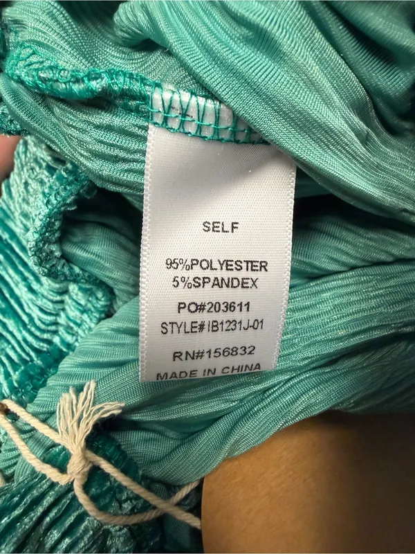 NWT BIBI Teal Crushed Velvet Plissé Wide Leg Pants Retro 70s Small - Image 7