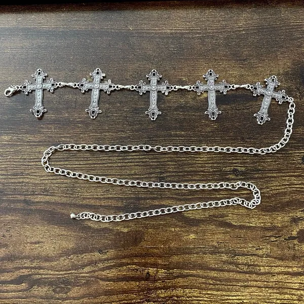 Silver Y2K Gothic Cross Waist Chain Belt, Fits 12 to 35 Inches, X7GA1367 - Image 7