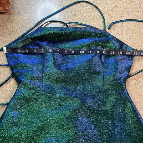 NWOT Lulus Impressive Confidence Shiny Green and Blue Lace-Up Mini Dress - Image 6