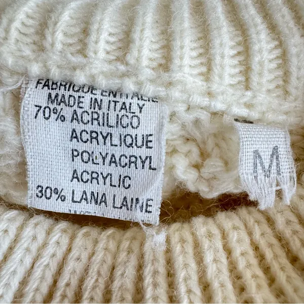 Vintage‎ Italian Cable Knit Tunic Sweater with Pockets Cream Wool Size M - Image 7