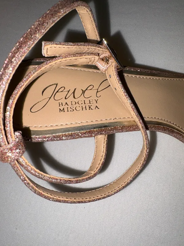 Badgley Mischka Loren Rose Gold Glitter Ankle-Strap Sandals Size 6.5 New in box - Image 7