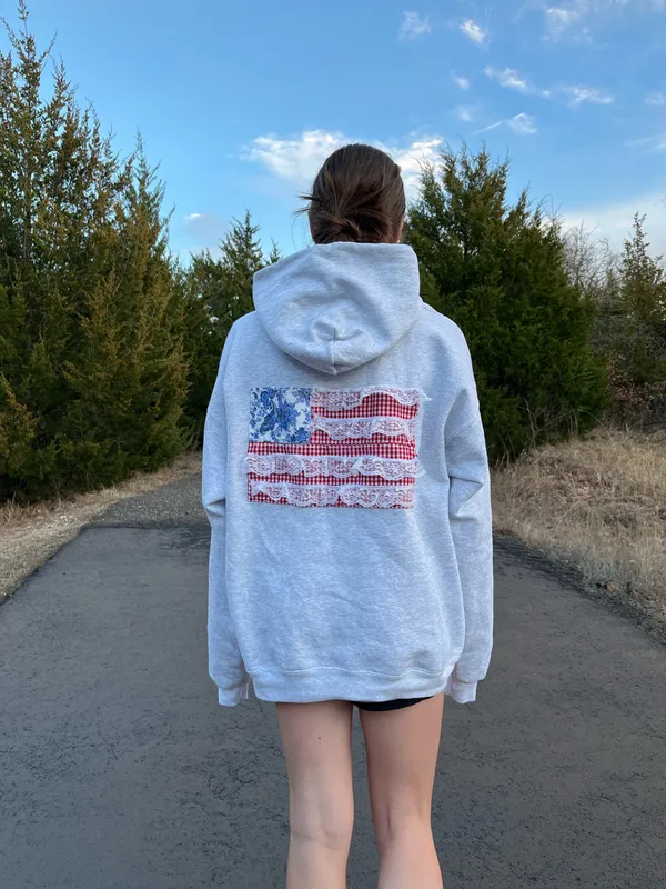 Hanes American Flag Patchwork Hoodie - Image 2