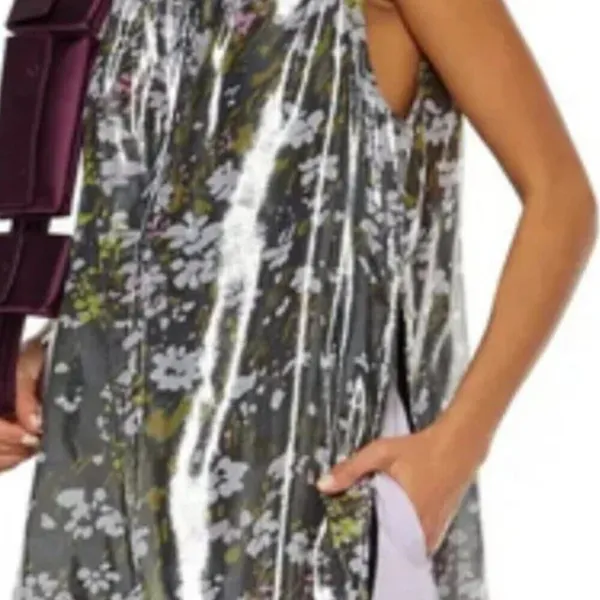 Ganni Floral print silk blend Metallic top Olive Green size 6 - Image 8