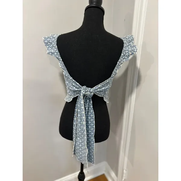 Kirious Los Angeles Eyelet Ruffle Strap Crop Top Women Medium Blue White Cotton - Image 2