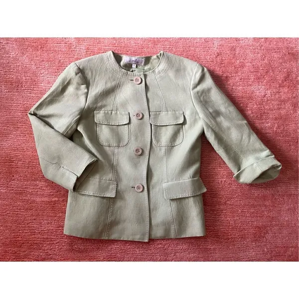 EMILY Linen jacket with buttons and lining M Green Size M - Image 2