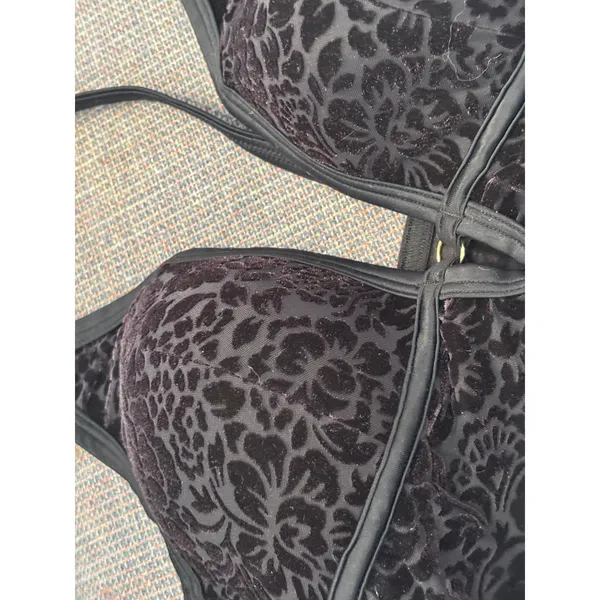 Victorias Secret PINK Black Velvet Burnout Floral Leopard‎ Bralette Medium - Image 2