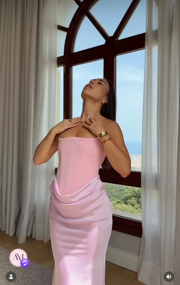 Almond Muse Pink Corset Satin Maxi Dress - Image 4