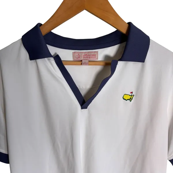 Masters Peter Millar Womens XL Golf Polo Shirt White Navy V-Neck BP19T195-001 - Image 2