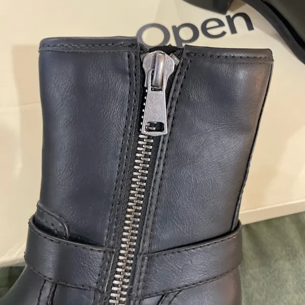 Open Edit Elegant Black Leather Moto Boots - Image 7
