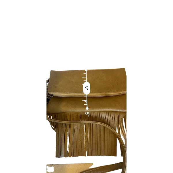 Tan Bohemian Fringe Crossbody Bag Zip Closure Detachable Adjustable Strap - Image 7