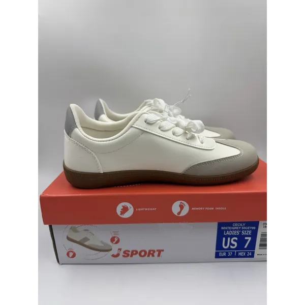 New J Sport Cecily Women’s Sneaker Suede White/Grey Low Top Shoes Size 7 US - Image 11