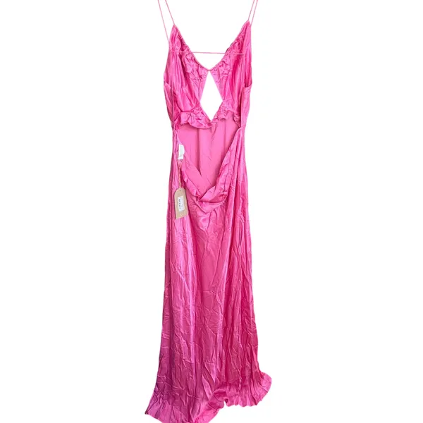 Meshki Sadie Maxi Satin‎ Halter Ruched Slip Dress Pink Size XL Wedding Guest - Image 9
