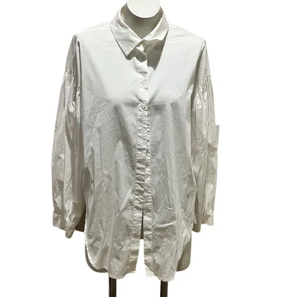 Eloquii Women's Puff Sleeve Button-Down Shirt White Size 14 - Image 4