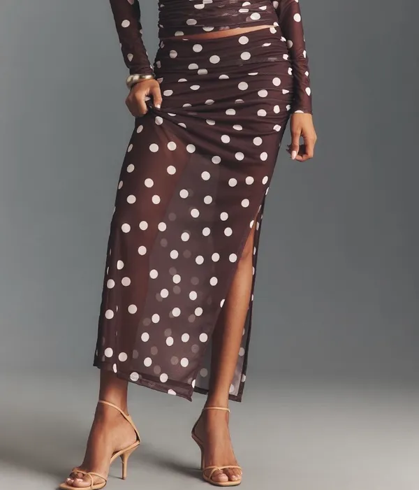 Anthropologie Maeve Polka Dot Print Mesh Side-Slit Maxi Skirt, Size XL - Image 6