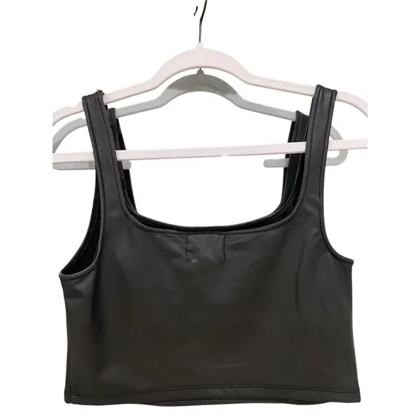 Olive & Oak Black Faux Leather Crop Womens Top - Size Medium - Image 4