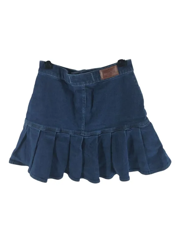 Hollister Ultra High-Rise Denim Skirt With Pleated Hem Size 25 Dark Wash Stretch - Image 2