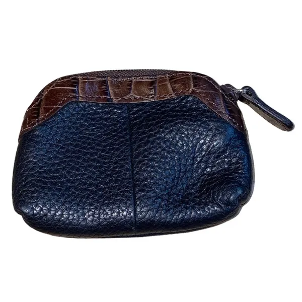Brighton‎ Black Pebbled Leather Coin Purse Brown Croc Trim Heart Accent Wallet - Image 2