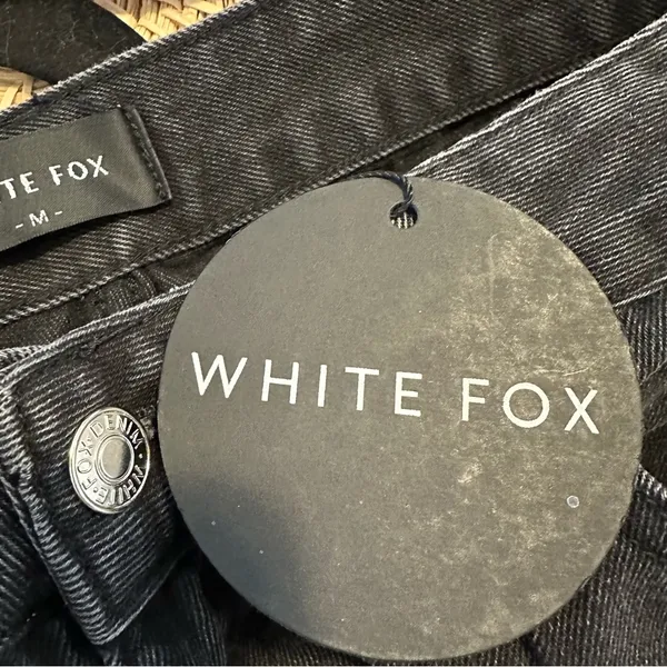 White Fox Bring The Style Low Rise Wide Leg Jeans Black Acid Wash Medium New - Image 8